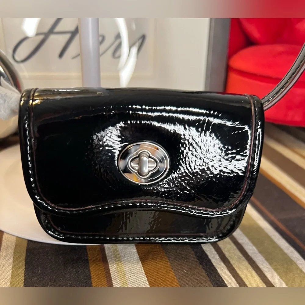 Coach Black “Full Inclusion” Patent Leather Tortoise Micro Coachtopia Crossbody